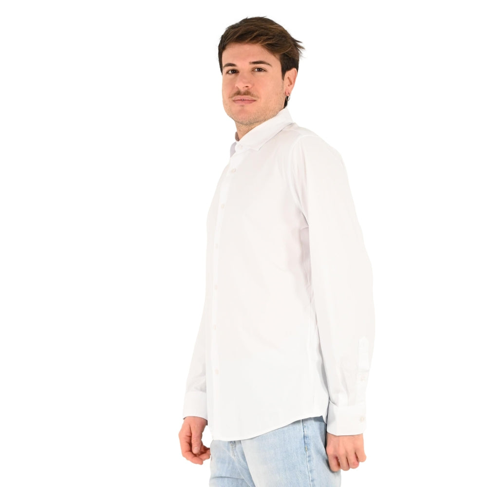 Camicia in Nylon bianca a Maniche Lunghe con Collo Italiano 