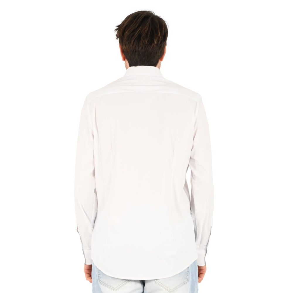 Camicia in Nylon bianca a Maniche Lunghe con Collo Italiano 
