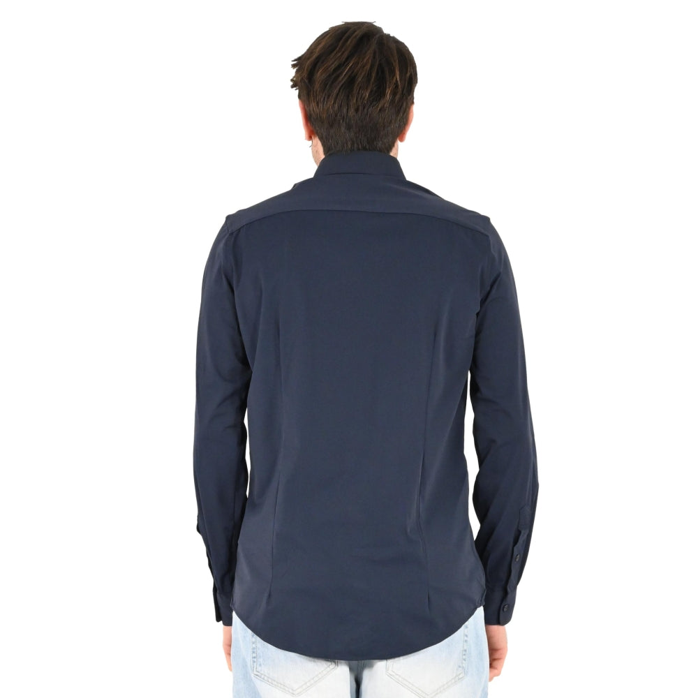 Camicia blu in Nylon a Maniche Lunghe con Collo Italiano 