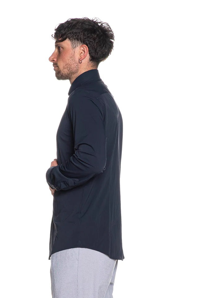 Camicia blu in Nylon a Maniche Lunghe con Collo Italiano 