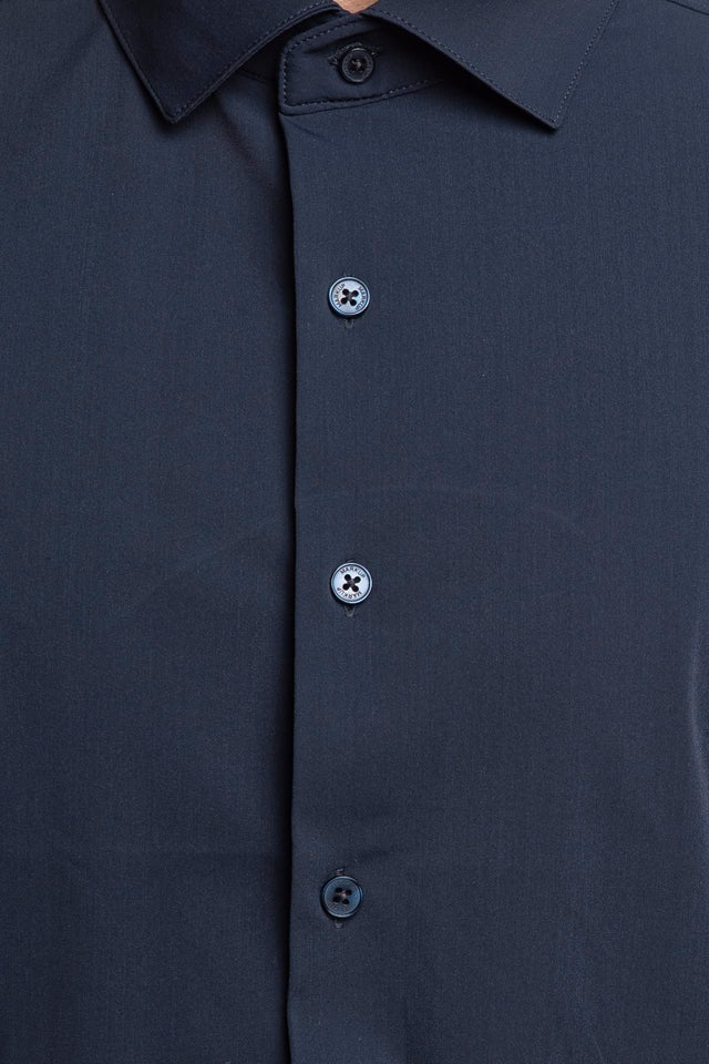 Camicia blu in Nylon a Maniche Lunghe con Collo Italiano 