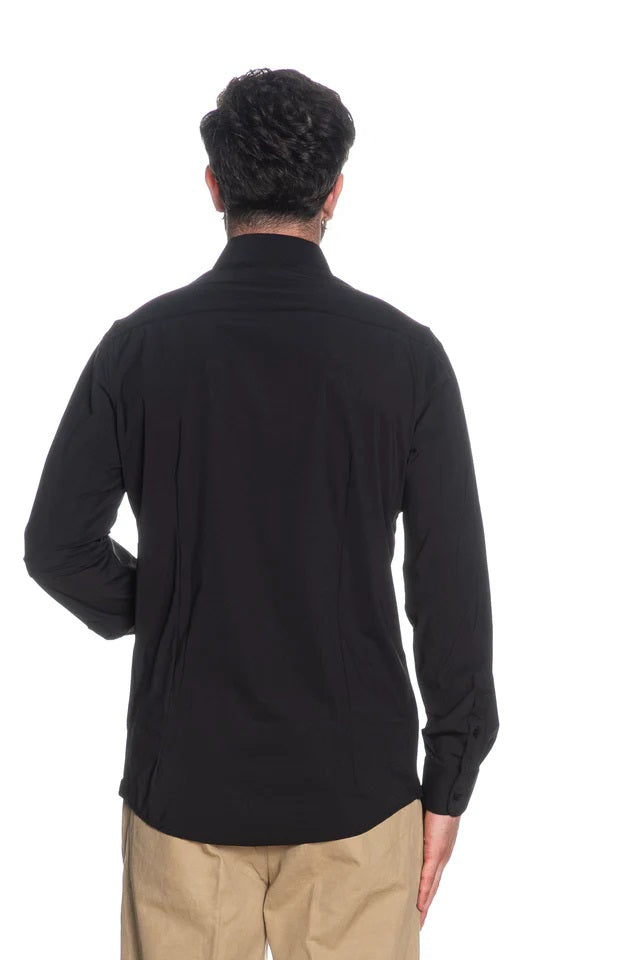 Camicia nera in Nylon a Maniche Lunghe con Collo Italiano 
