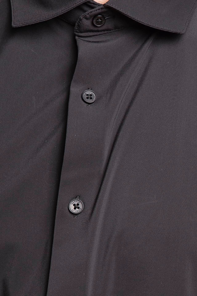 Camicia nera in Nylon a Maniche Lunghe con Collo Italiano 