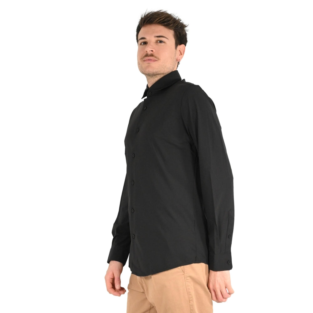 Camicia nera in Nylon a Maniche Lunghe con Collo Italiano 