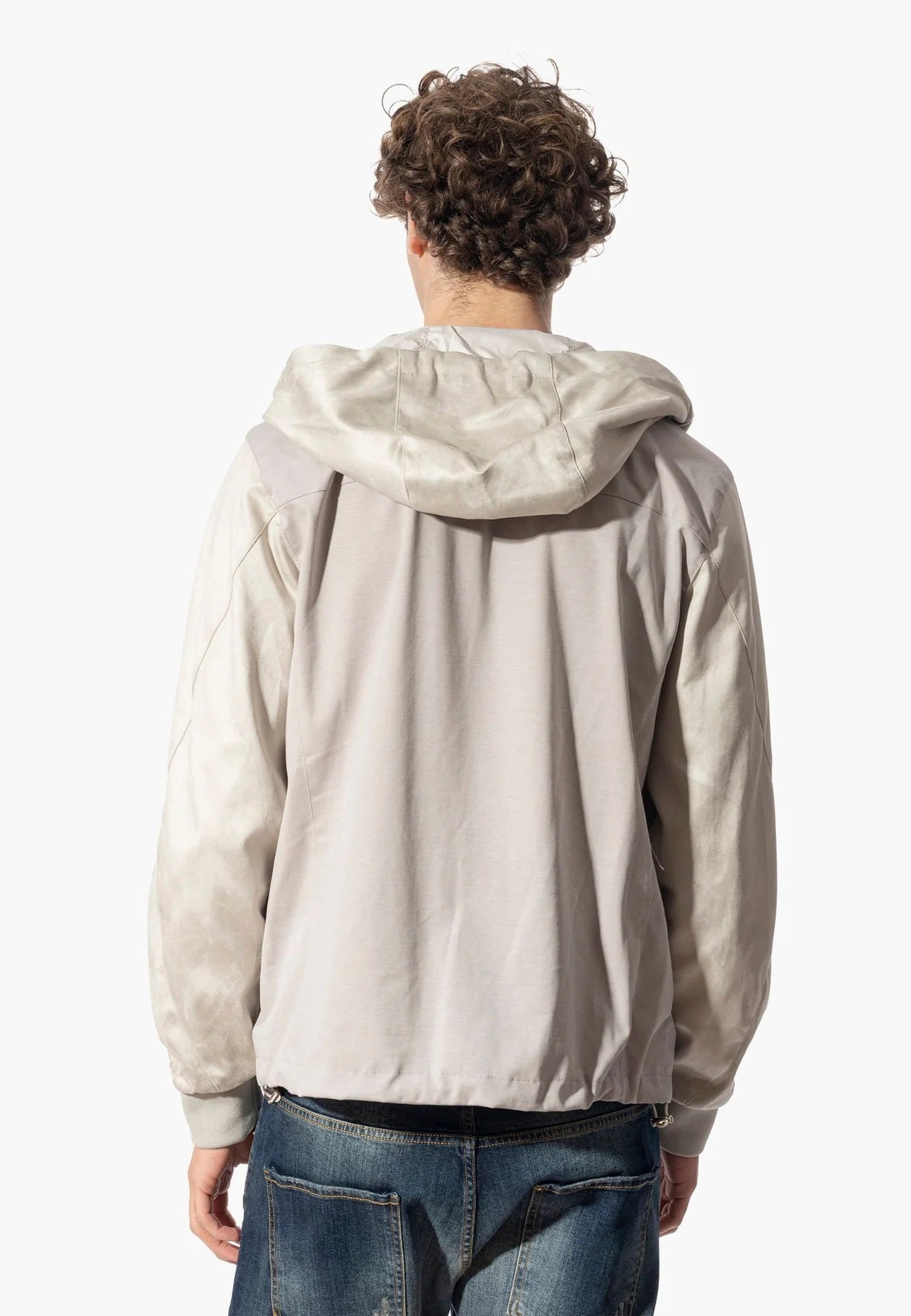 Giubbino con cappuccio in tessuto nylon goffrato beige 