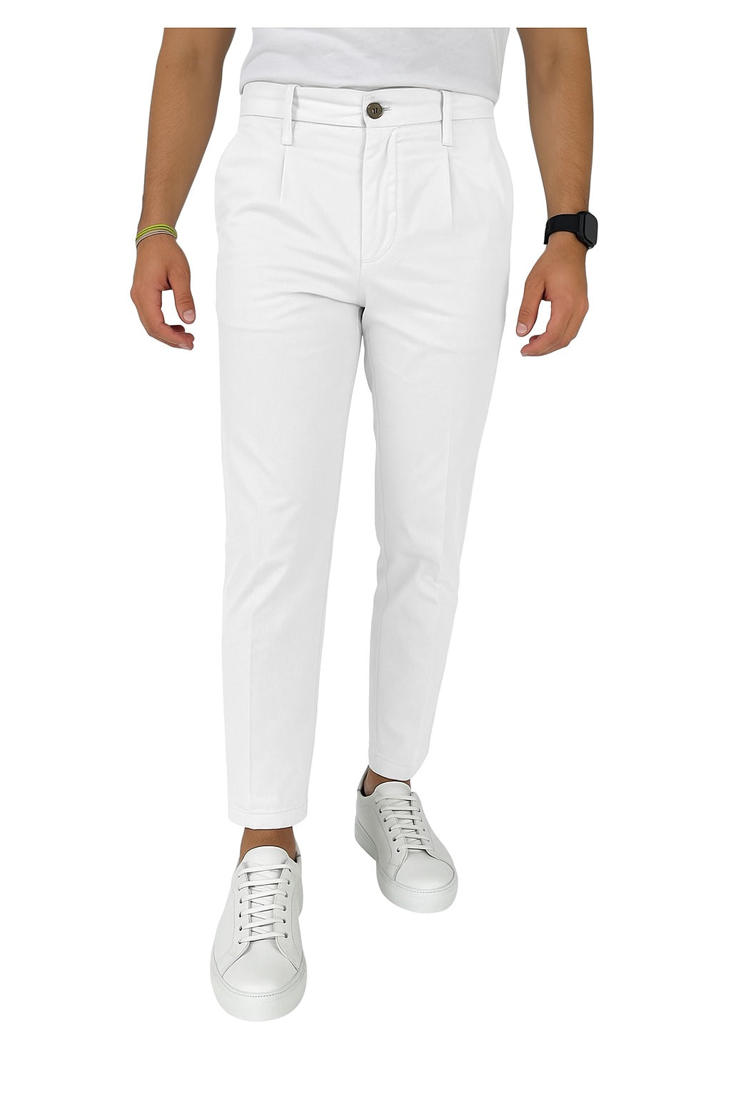 Pantalone da uomo in popeline a tinta unita beige 