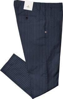 Pantalone Regular Gessato Blu in Poliviscosa 