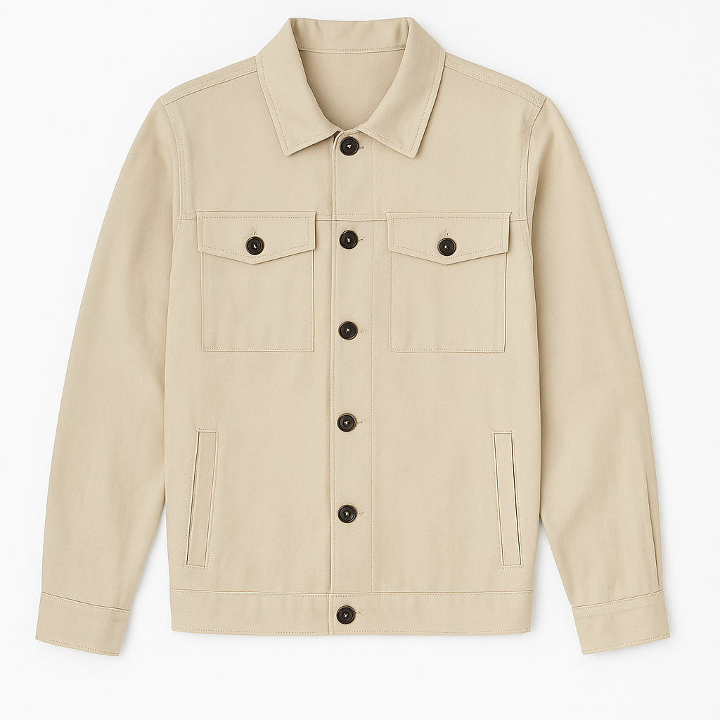 Overshirt Beige da uomo con colletto e tasche 