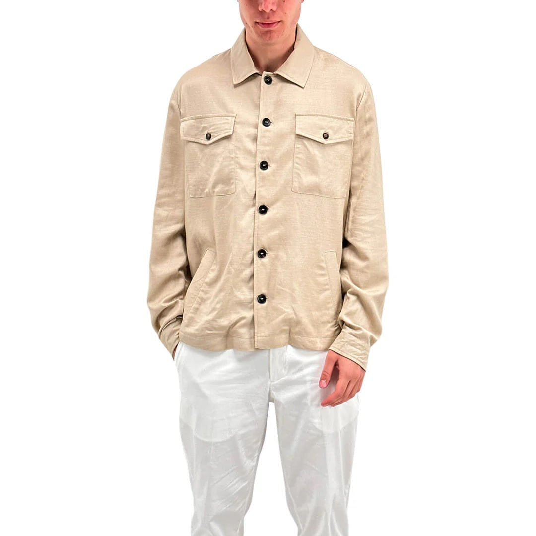 Overshirt Beige da uomo con colletto e tasche 