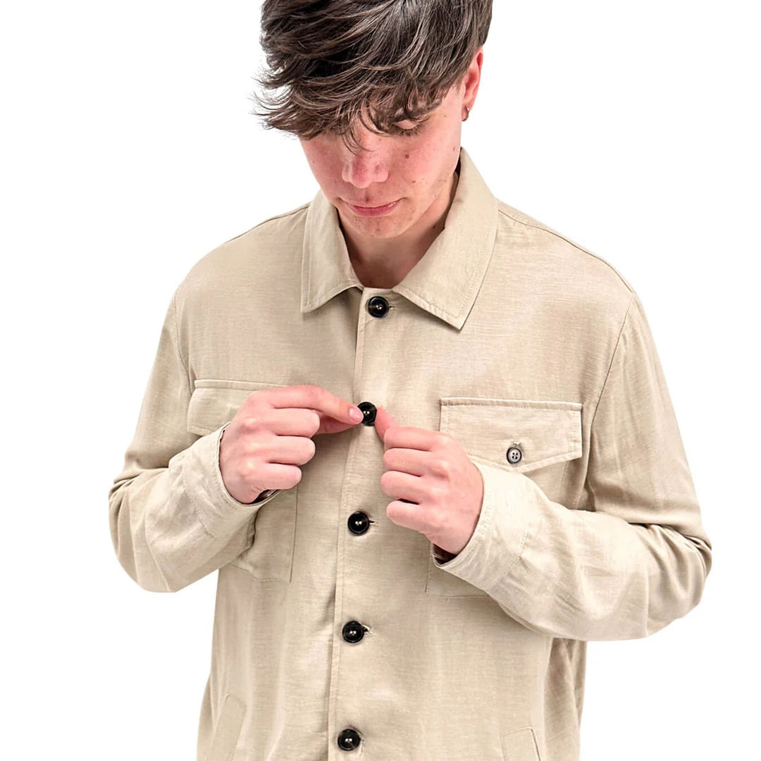 Overshirt Beige da uomo con colletto e tasche 
