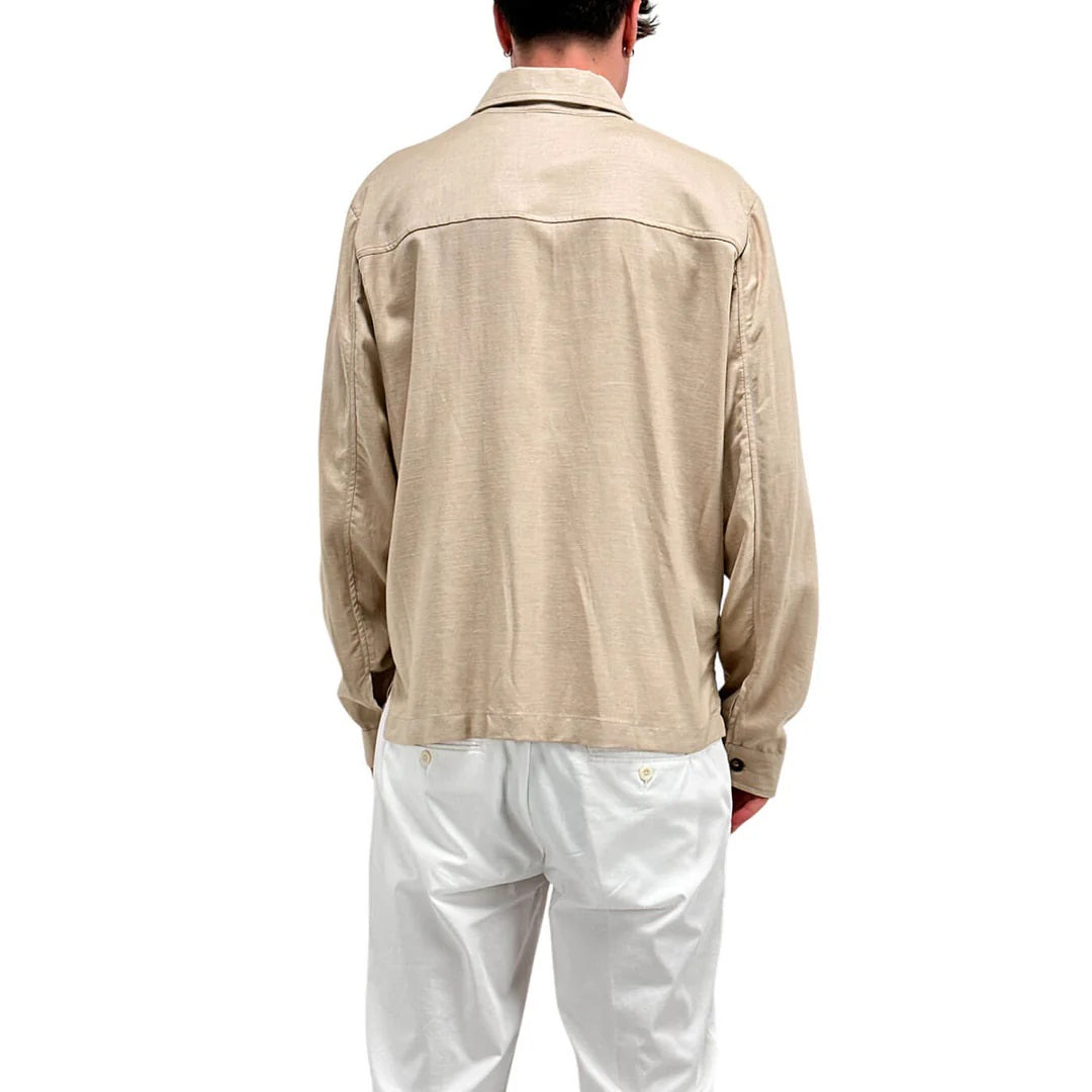 Overshirt Beige da uomo con colletto e tasche 
