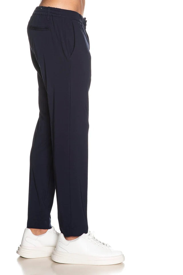 Pantalone Blu Navy in Punto Milano con Coulisse ed Elastico in Vita 