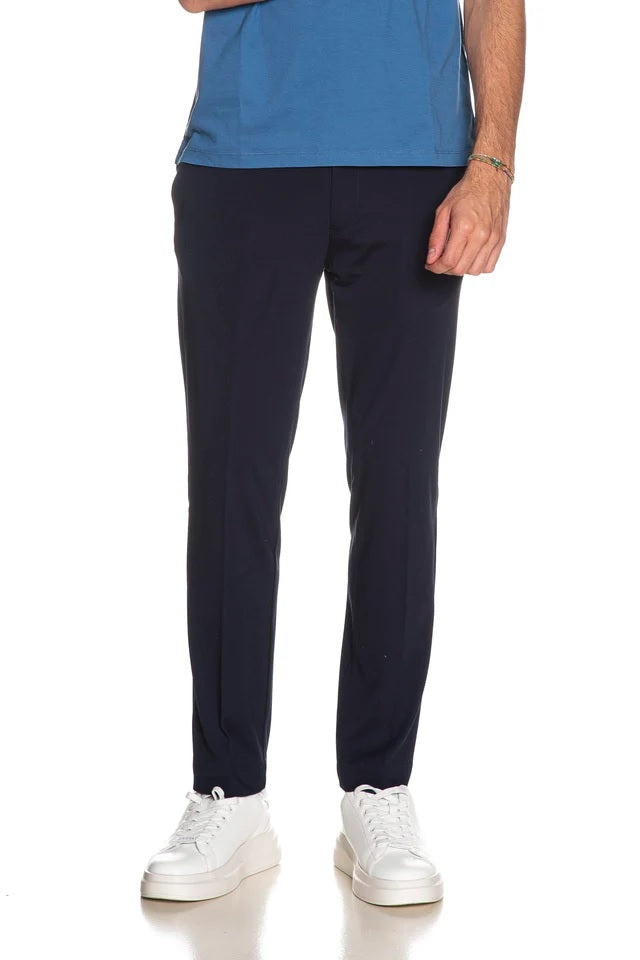 Pantalone Blu Navy in Punto Milano con Coulisse ed Elastico in Vita 