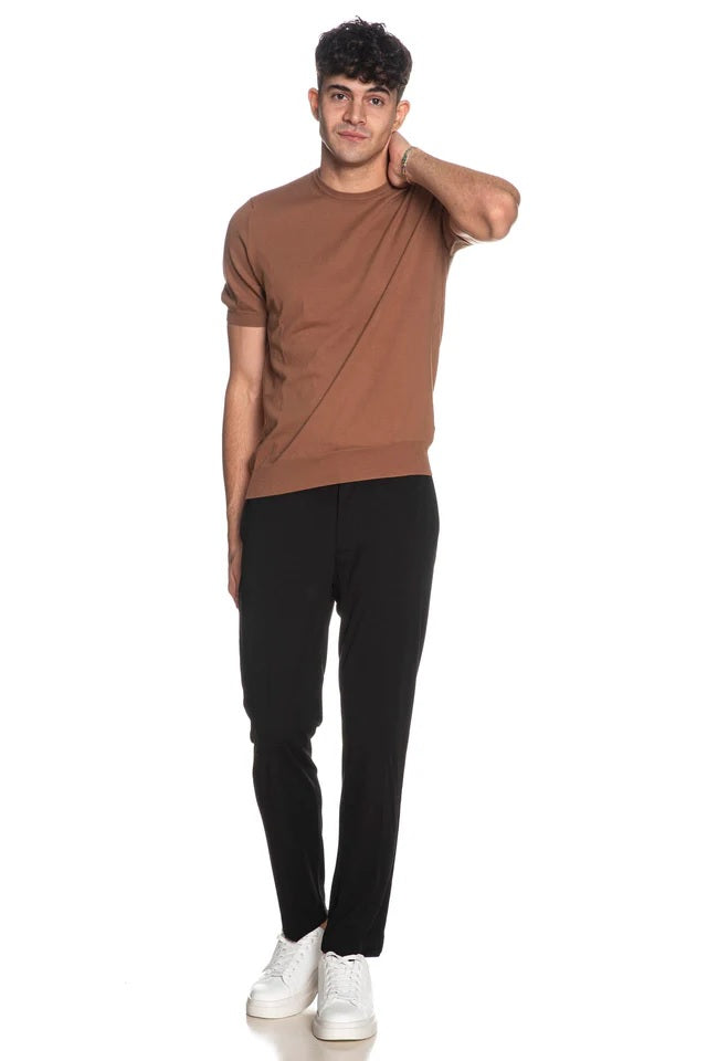 Pantalone Chino nero in Punto Milano con Coulisse ed Elastico in Vita 