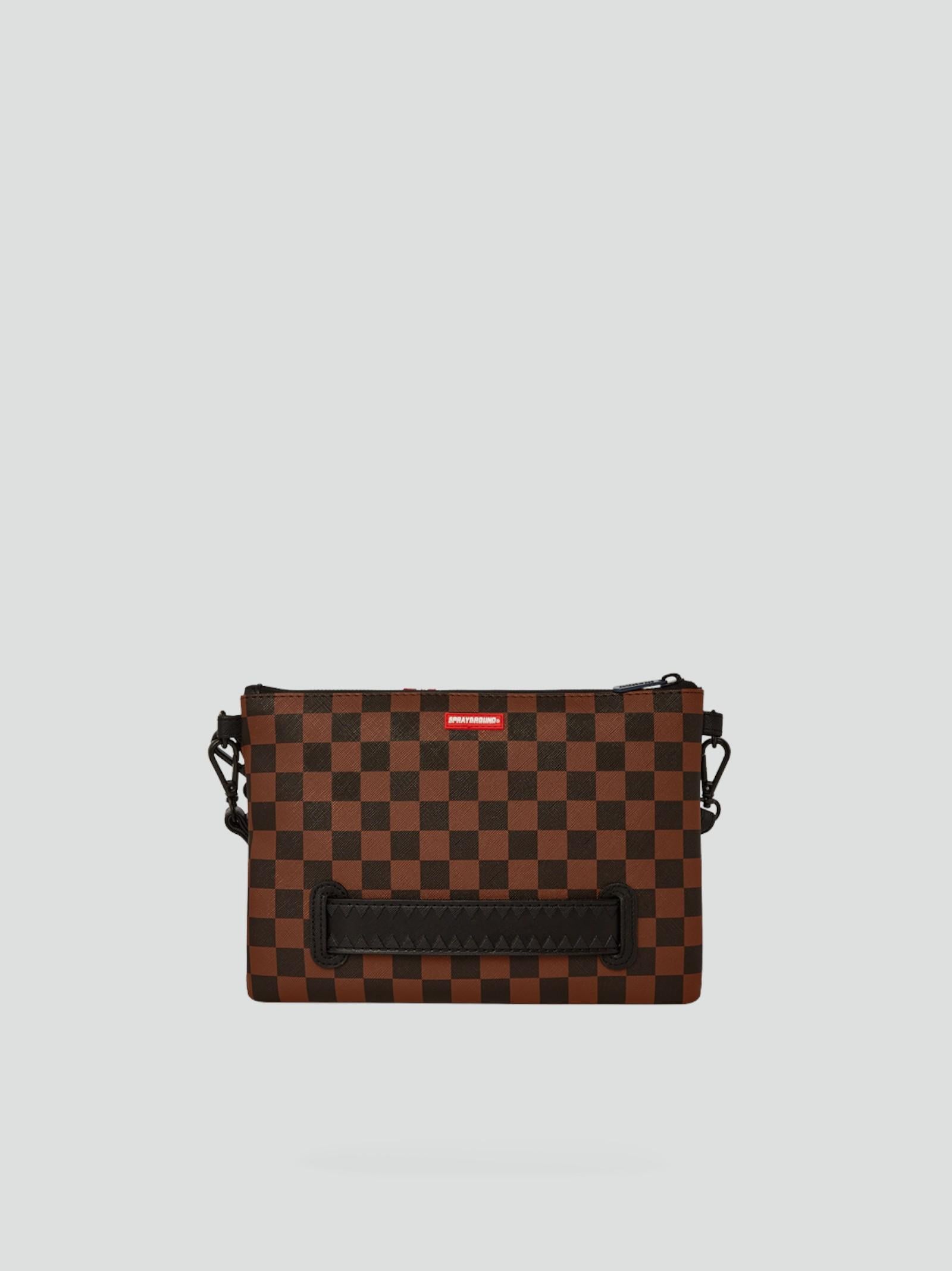 Pochette "Sharkmouth" marrone con dettagli check 