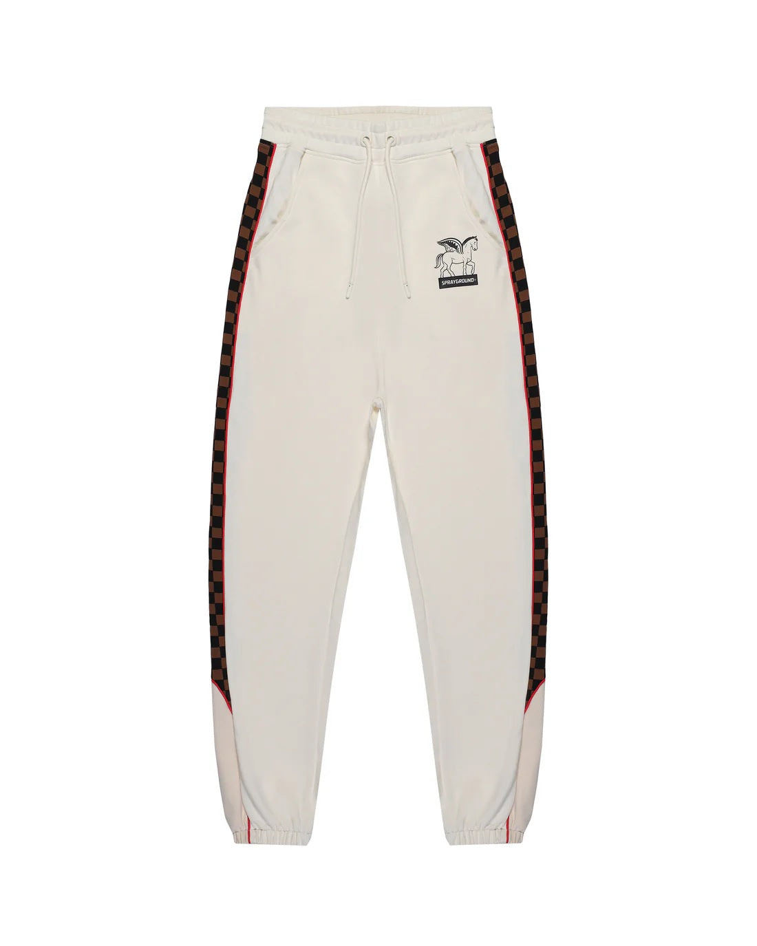 Pantaloni "Triple Pants" Avorio con Bande Checkered a Contrasto 