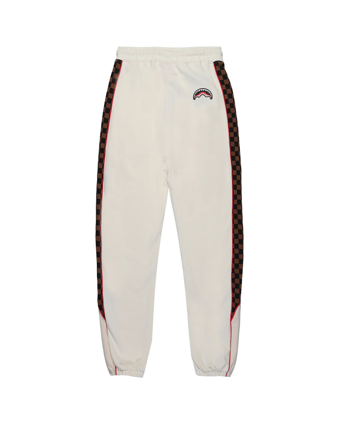 Pantaloni "Triple Pants" Avorio con Bande Checkered a Contrasto 