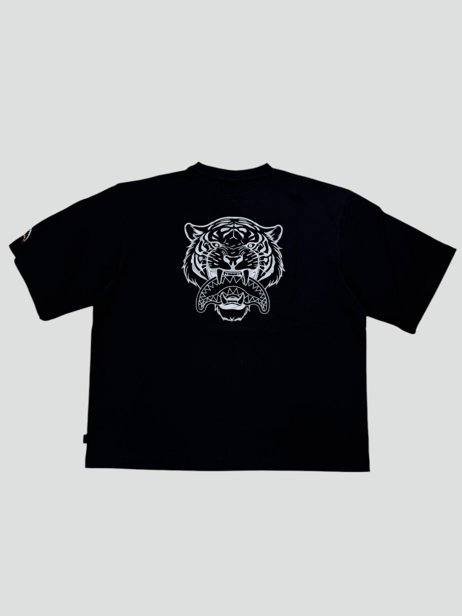 T-shirt "Tiger Punk" Nera con Stampa Metallizzata e Fit Boxy 