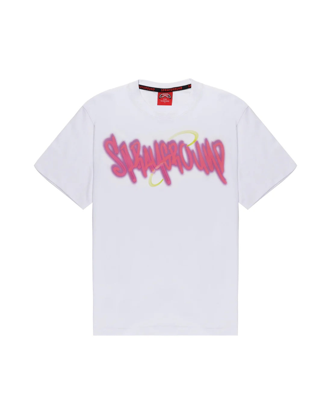 T-shirt "Spray Tag" Bianca con Stampa Spray Rosa Over Fit 