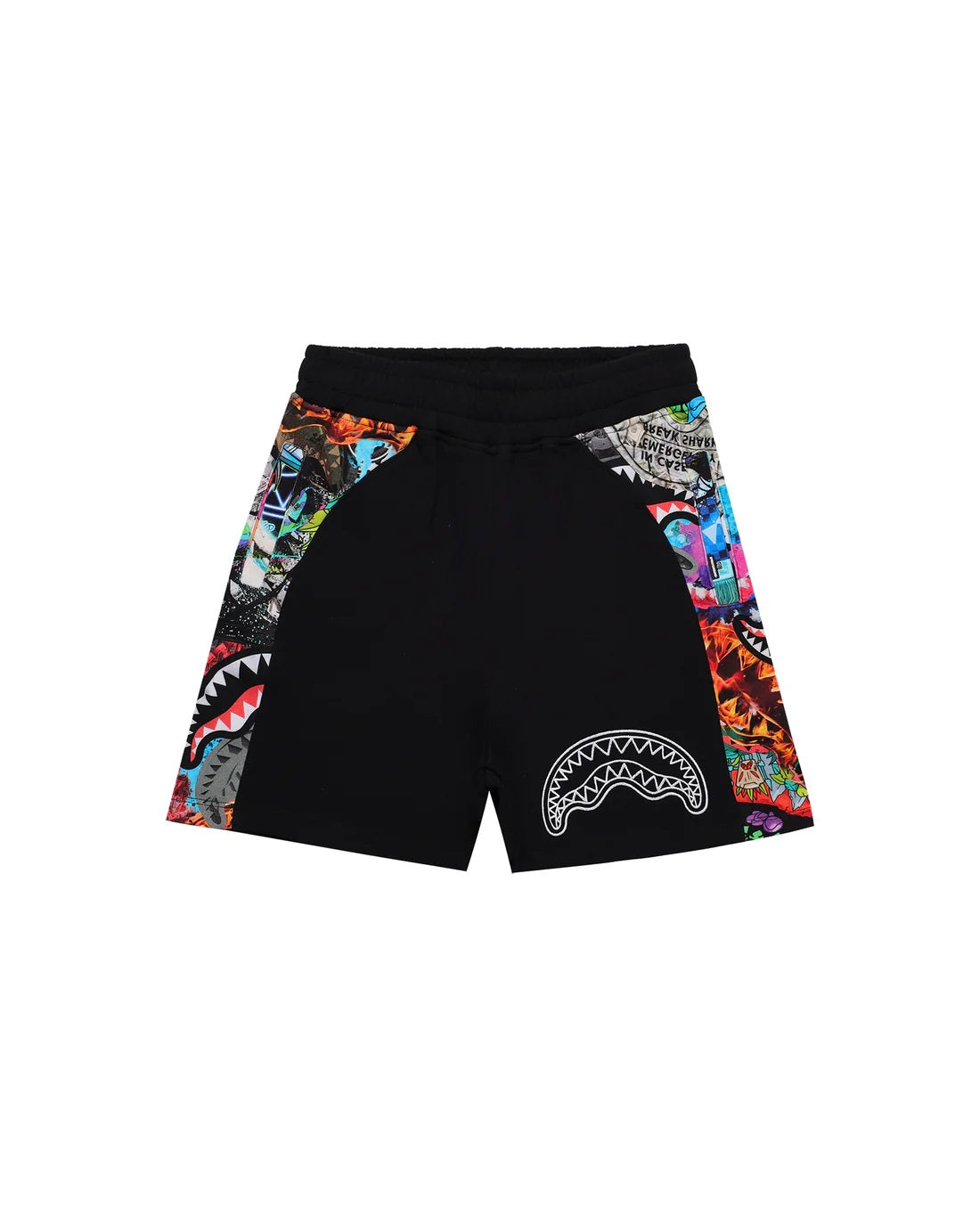 Shorts "All The Shark" Neri con Inserti Multicolor e Ricamo Logo 