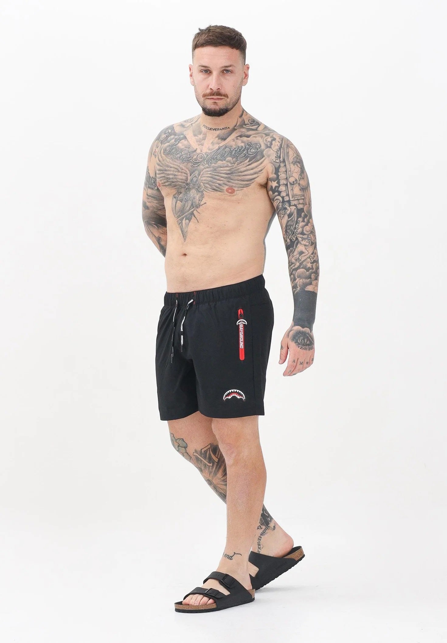 Costume da bagno Shark Logo Neri con Tasche Zip e Vita Elasticizzata 