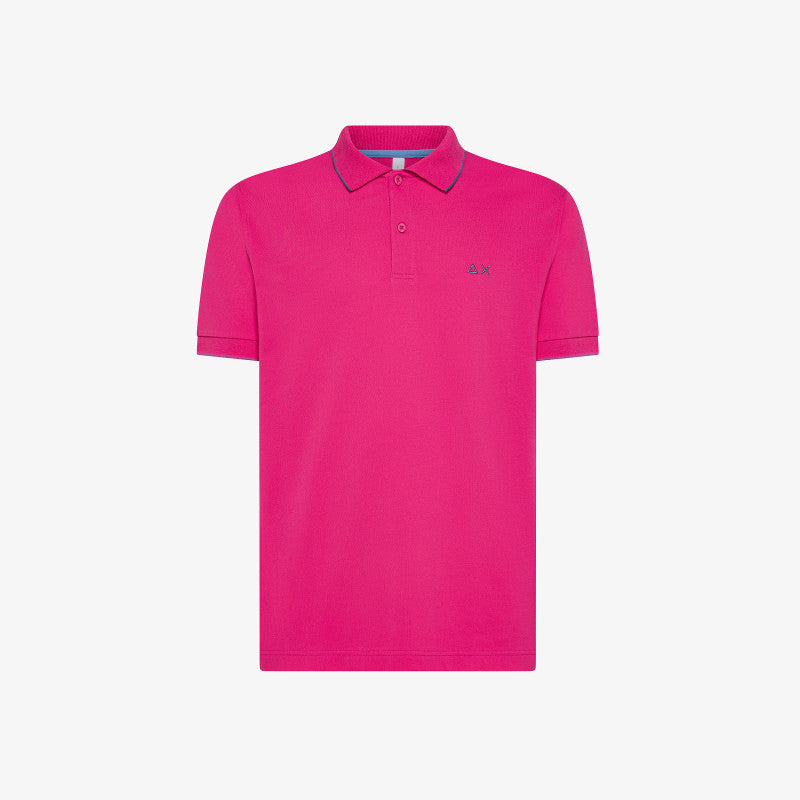 Polo fuxia "Small Stripes on Collar" con profili a contrasto SUN68 