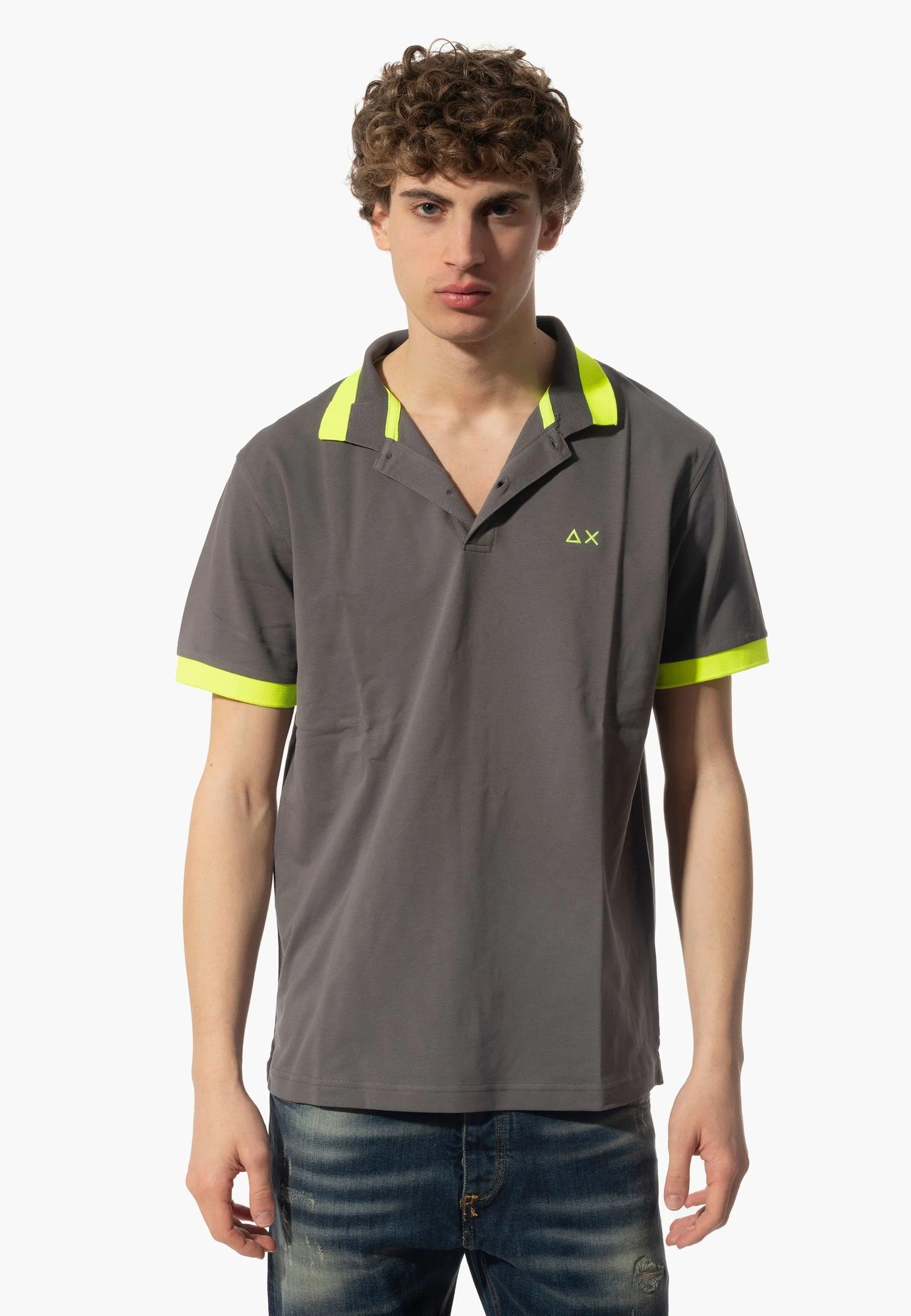 Polo Uomo "Big Stripe Fluo" inchiostro con Dettagli fluo SUN68 