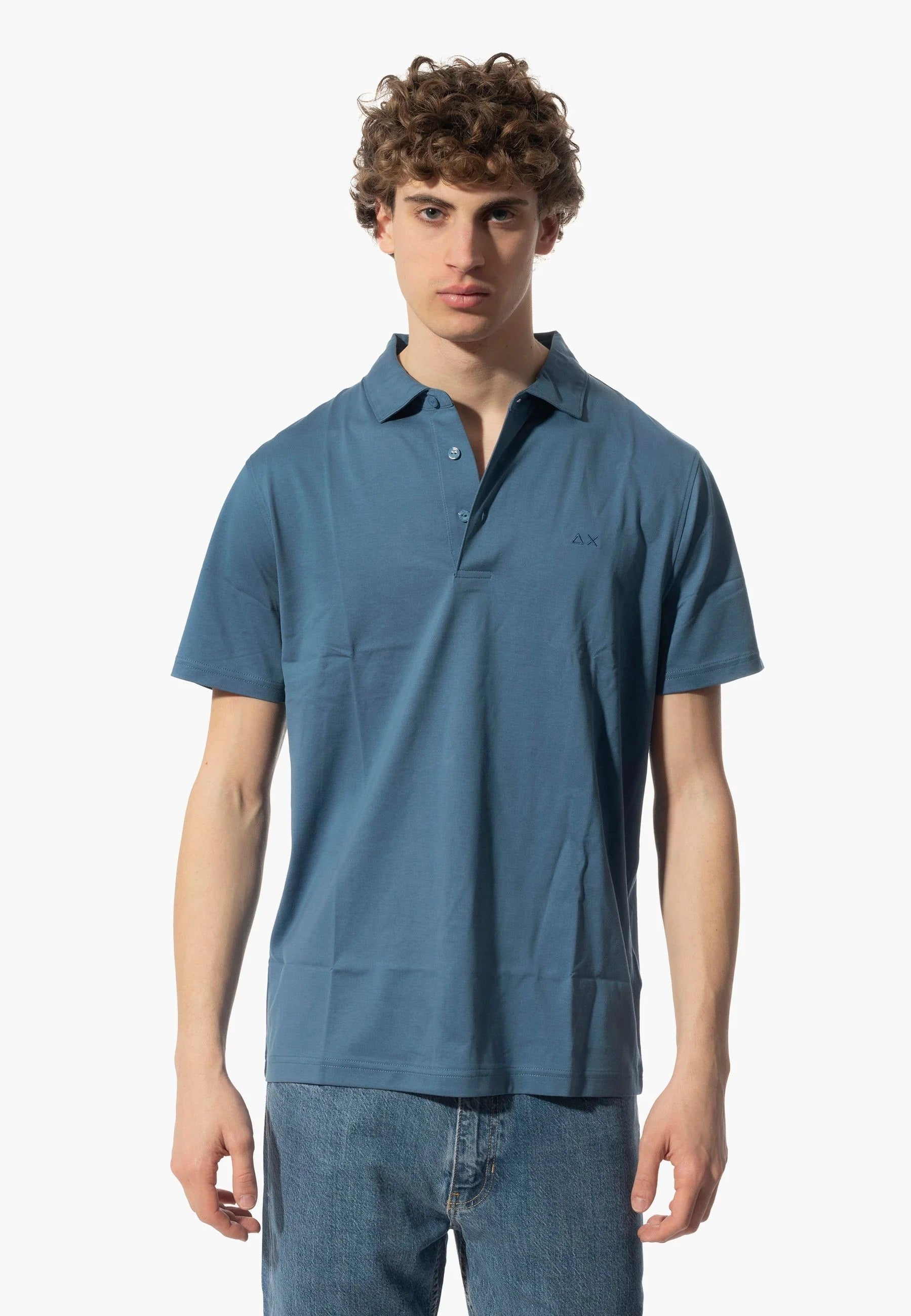 Polo blu avio "Jersey Mercerized" in Cotone Sun68 