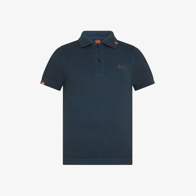 Polo Blu Navy Bambino in Piquet con Dettagli Fluo 
