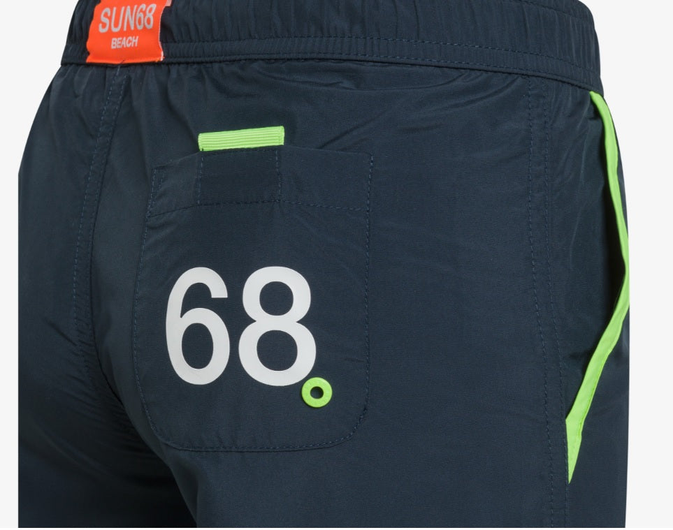 Costume da bagno Bambino Blu con Dettagli Fluo e Logo SUN68 