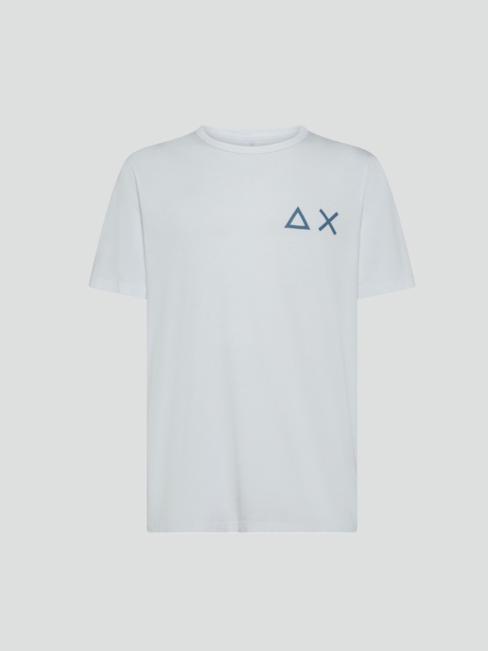 T-shirt bianca da uomo con logo blu grande a contrasto 