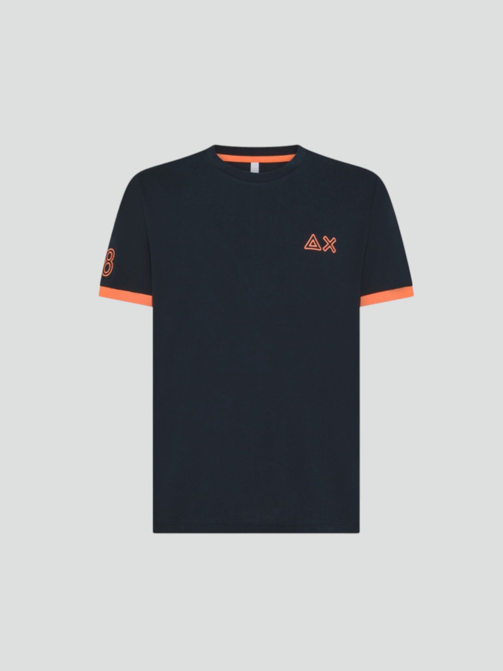 T-shirt blu da uomo con dettagli fluo e logo a contrasto 