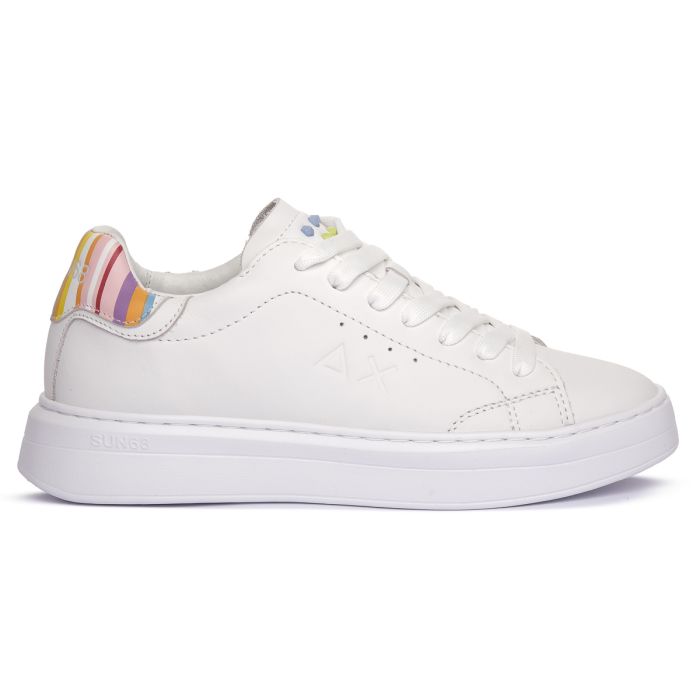 Sneakers "Grace Leather 01" Bianche con Dettaglio Multicolor 