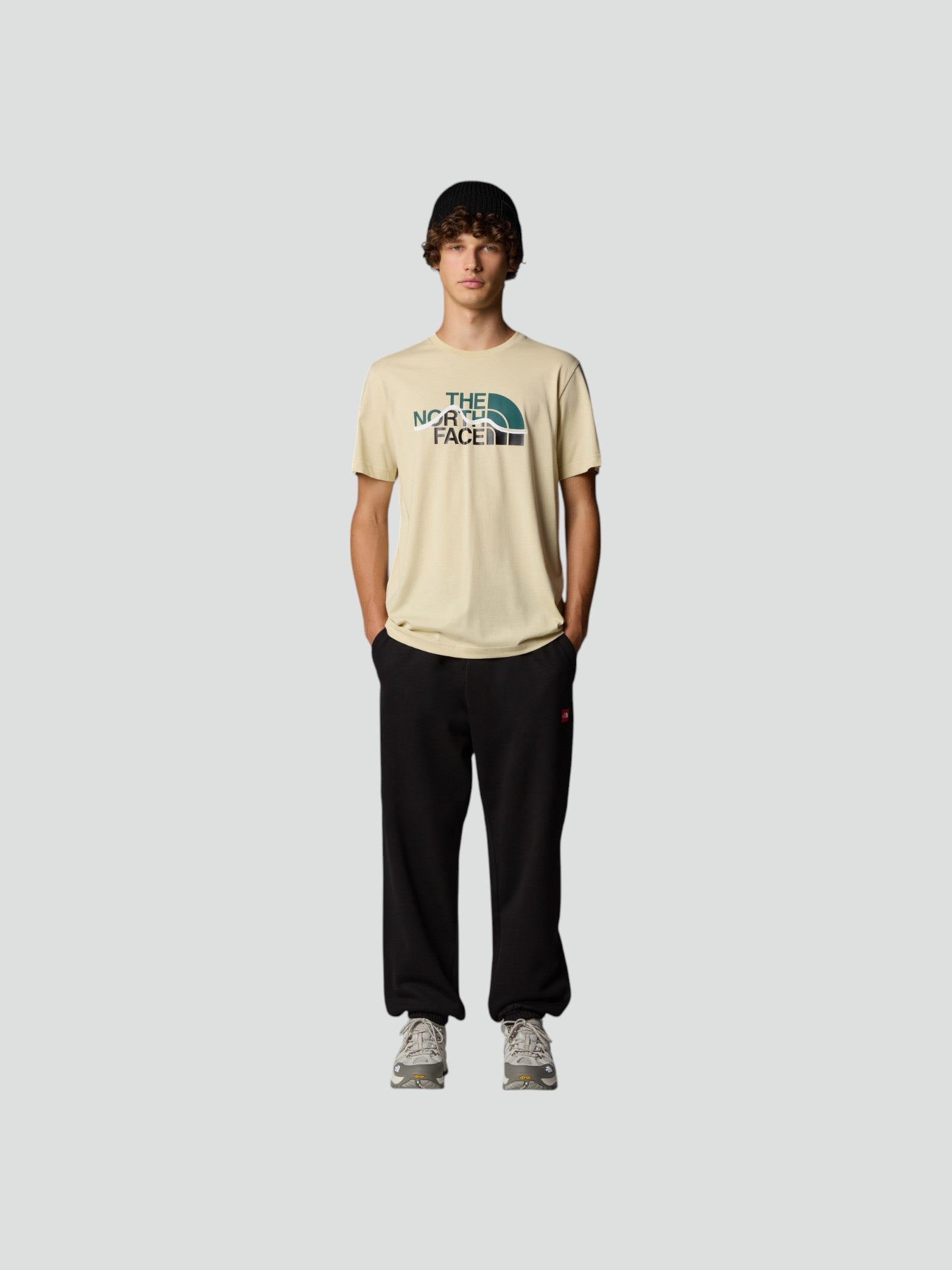 T-shirt beige Uomo Girocollo con Logo Frontale Grande e Logo Retro<BR/> 