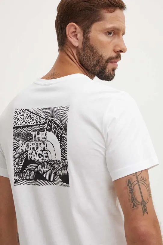 T-shirt Uomo Bianca con Grafica Montagna Retro 