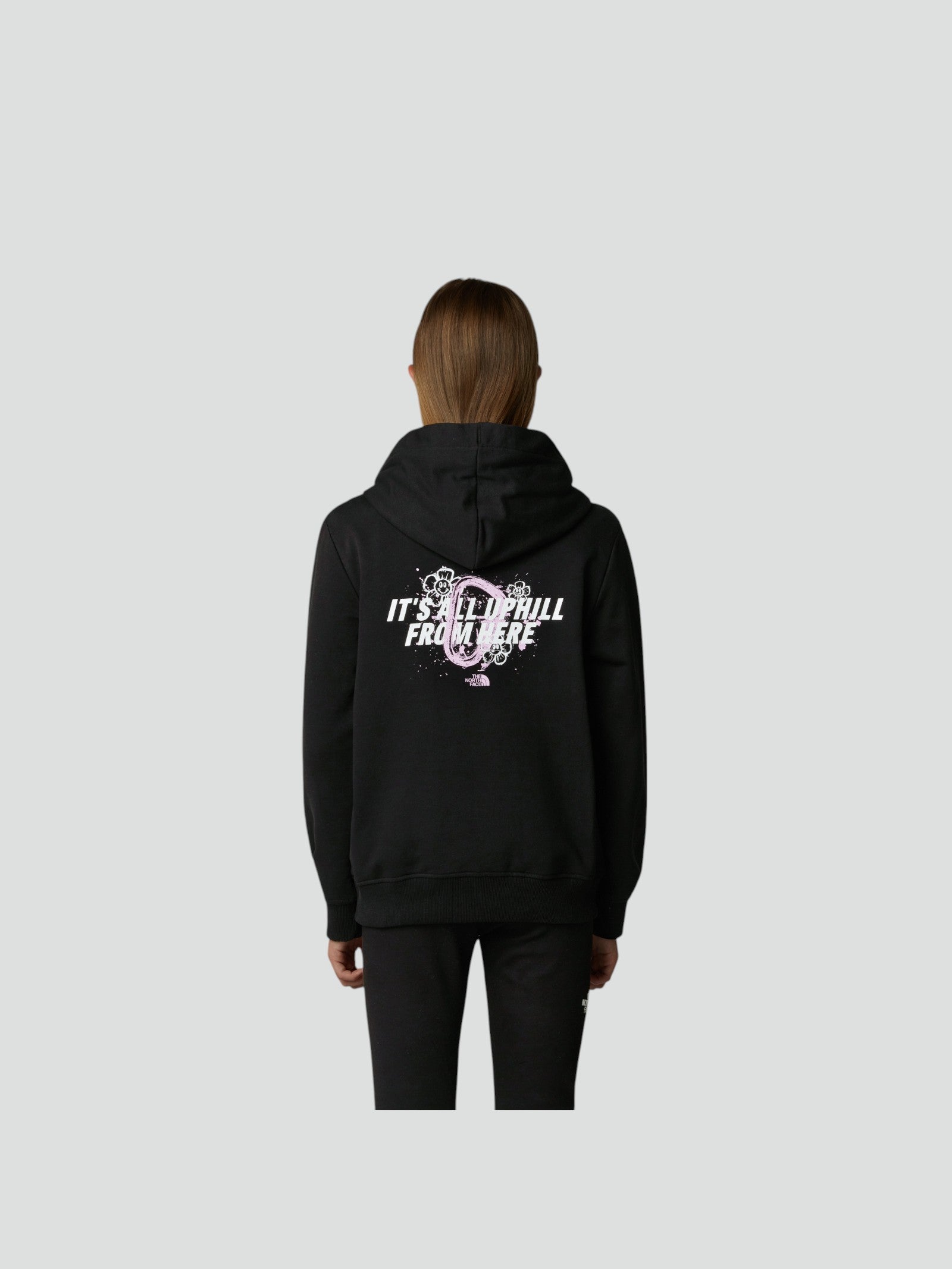 Felpa Nera con Cappuccio Bambina con Logo Stampa Grafica 
