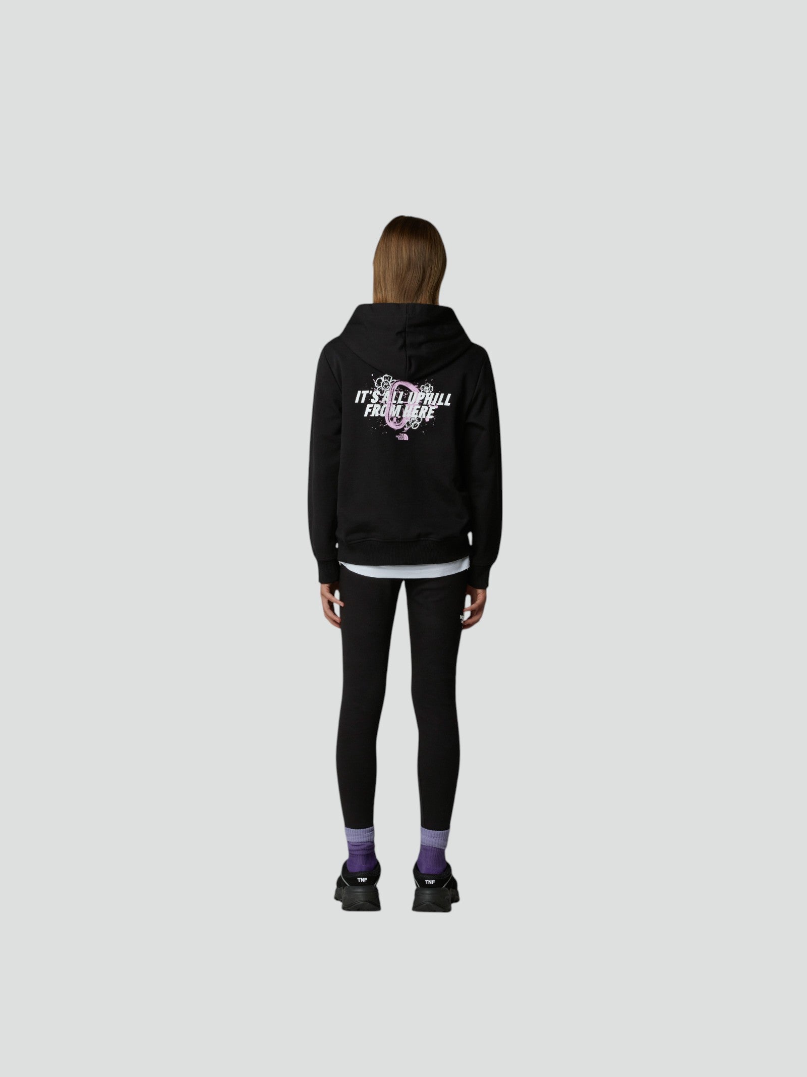 Felpa Nera con Cappuccio Bambina con Logo Stampa Grafica 