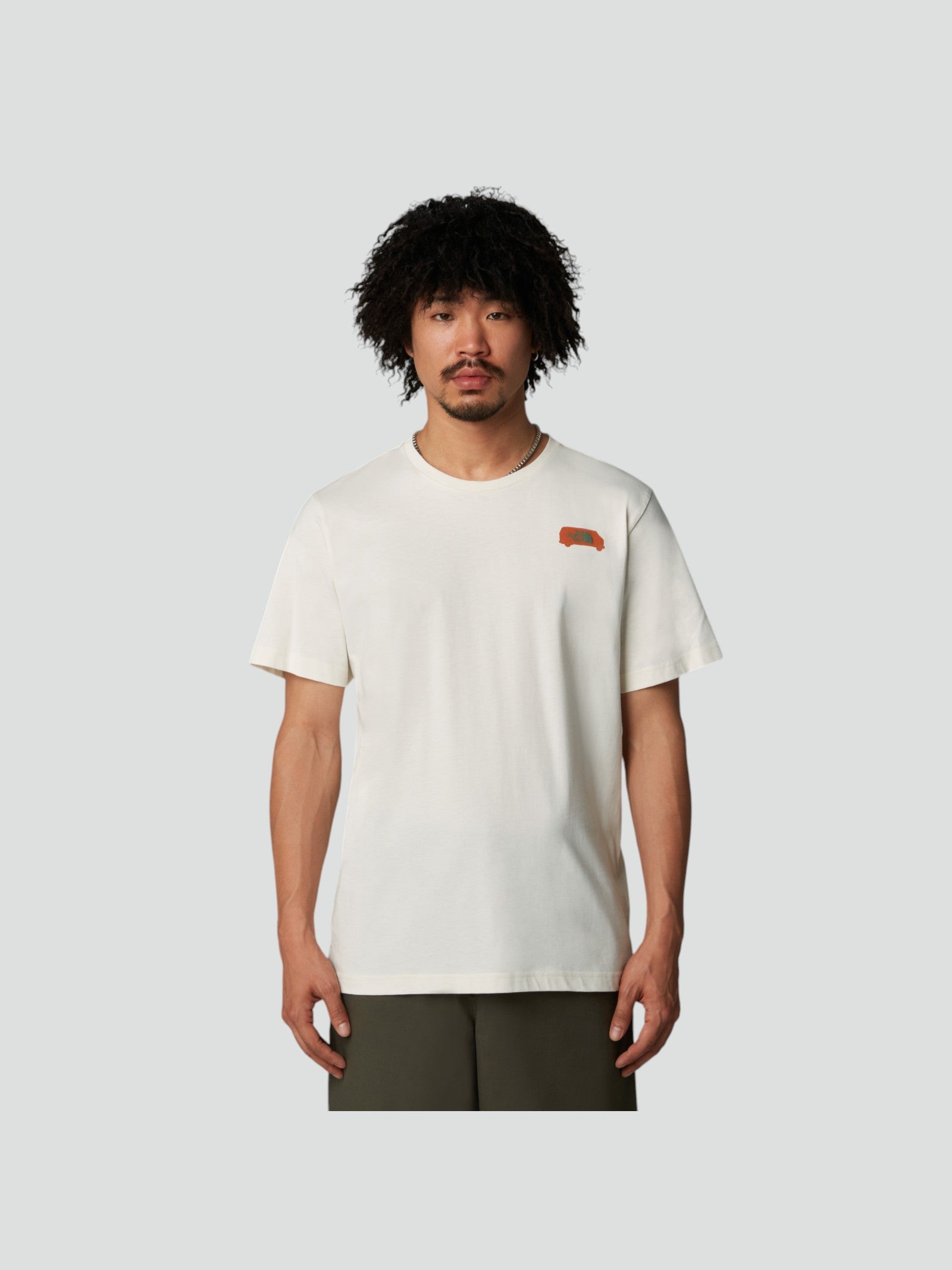 T-shirt Uomo Bianco panna con Grafica Van arancione sul Retro 