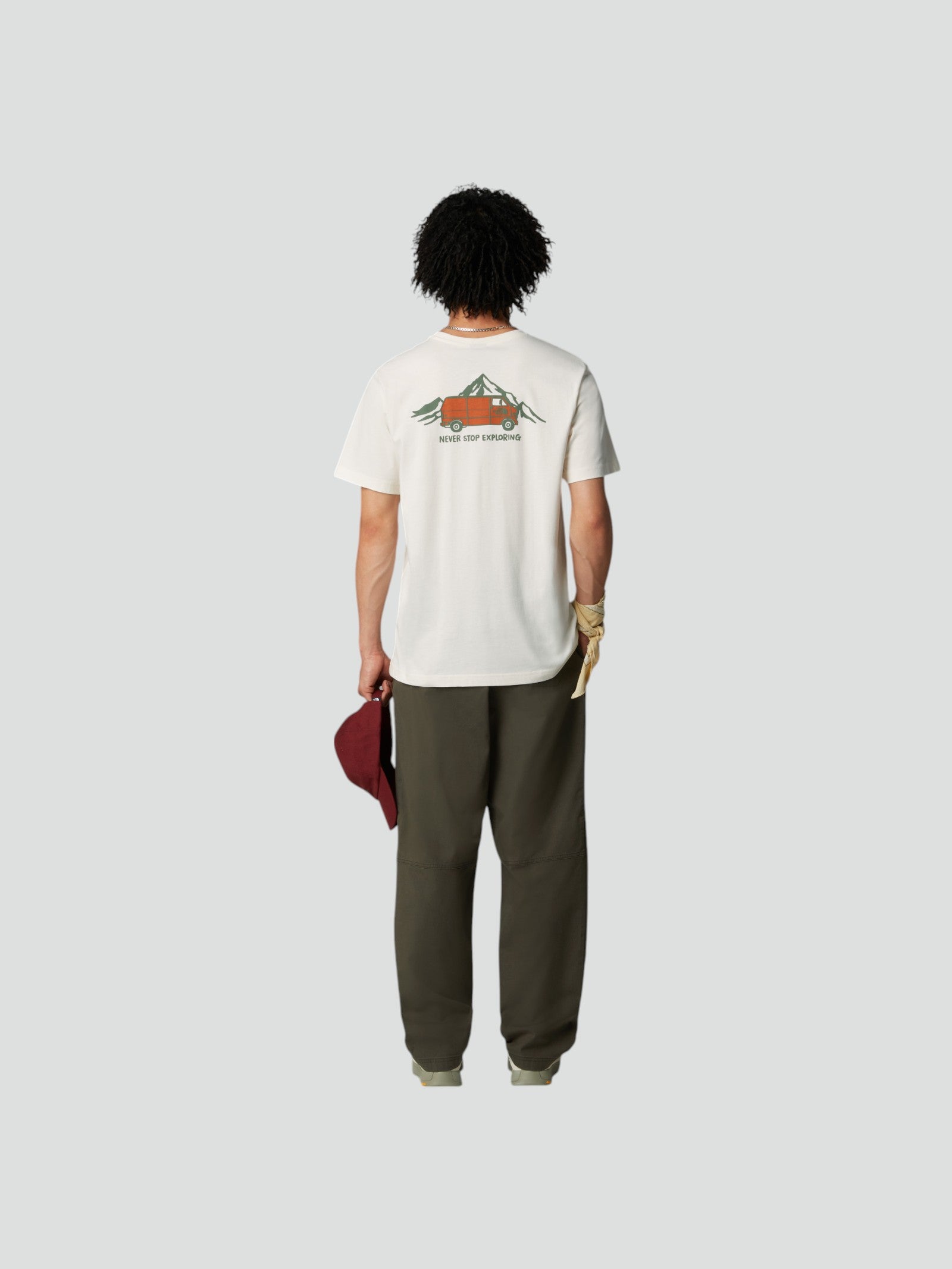 T-shirt Uomo Bianco panna con Grafica Van arancione sul Retro 