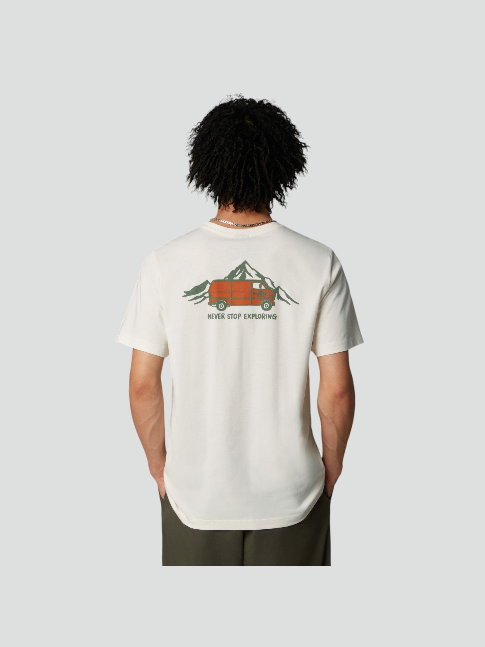 T-shirt Uomo Bianco panna con Grafica Van arancione sul Retro 