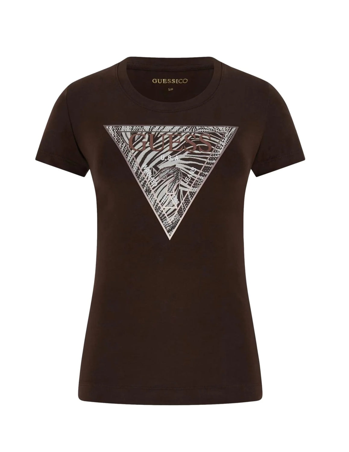 T-shirt Guess donna W6GI19K3042 G1EB logo triangolo Marrone<BR/> 