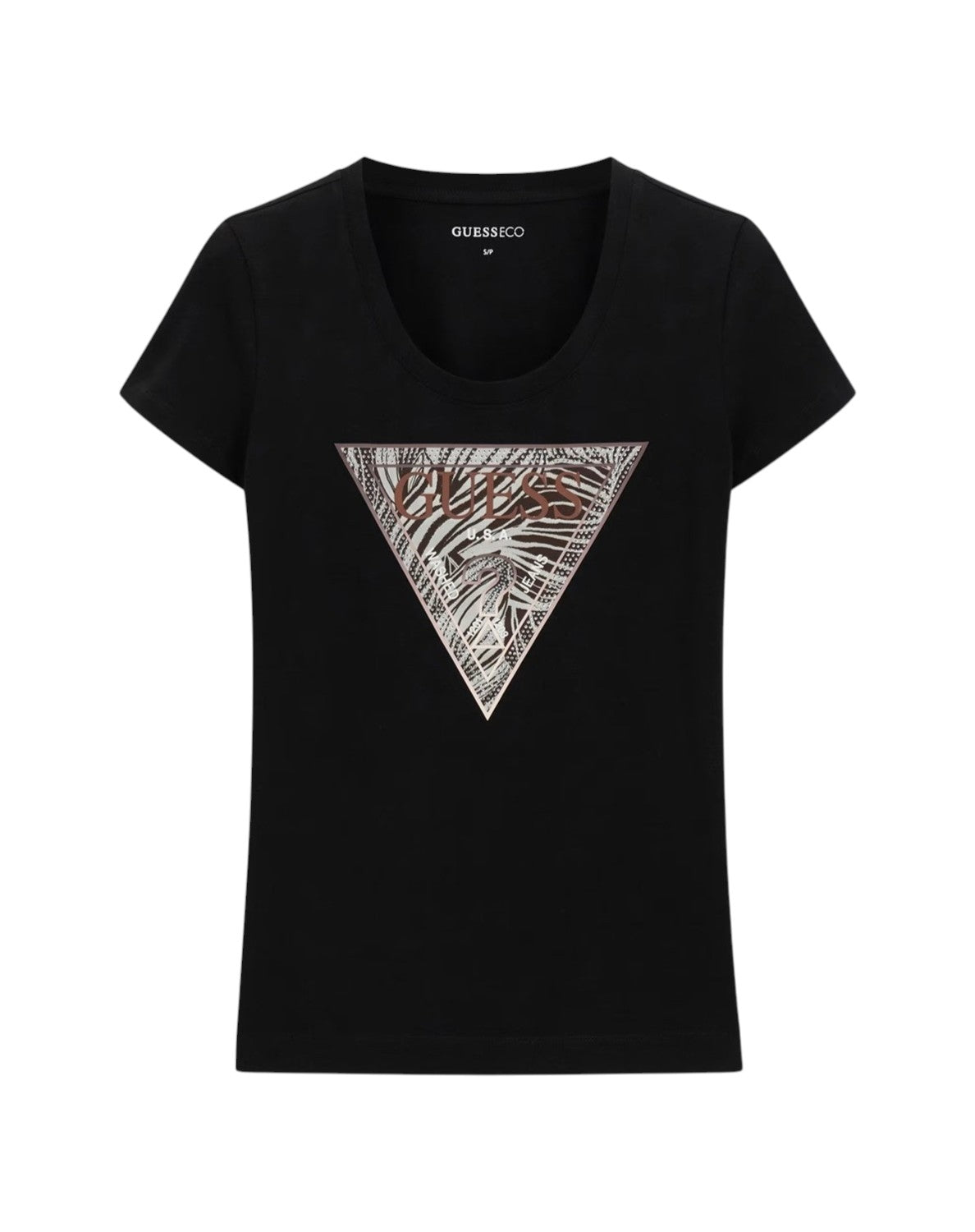 T-shirt Guess donna W6GI19K3042 JBLK logo triangolo Nero<BR/> 