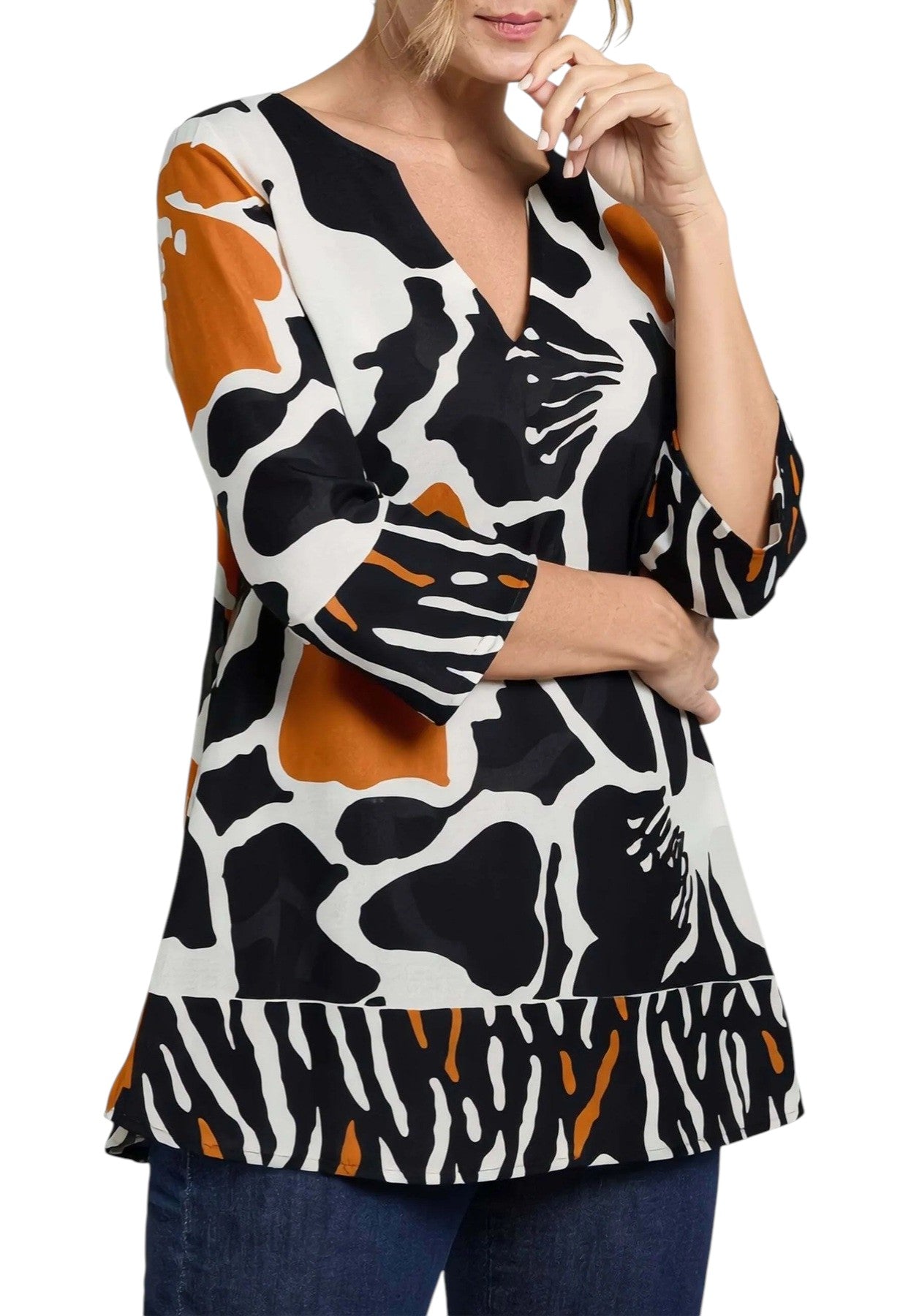 Caftano Luisa Viola donna 2235F001864N 001 Mara Venier Bianco Nero Arancio<BR/> 
