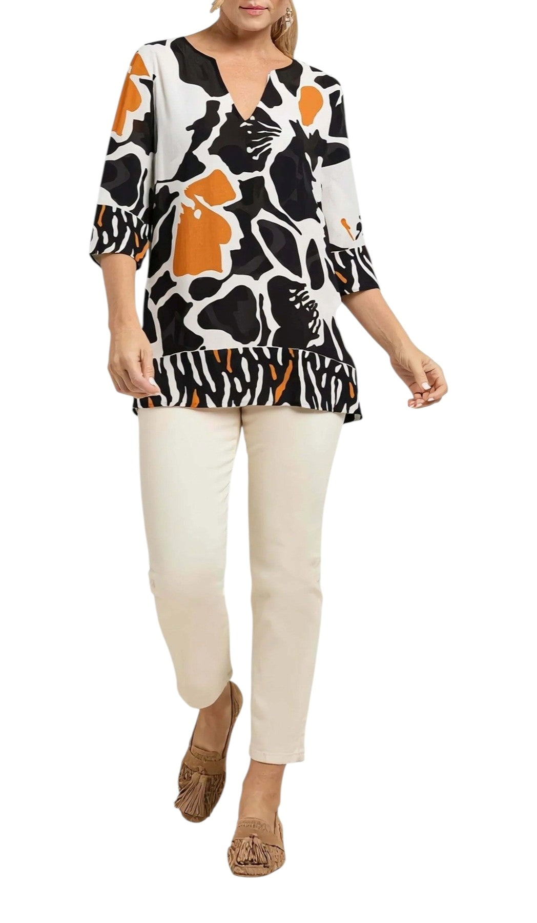 Caftano Luisa Viola donna 2235F001864N 001 Mara Venier Bianco Nero Arancio<BR/> 