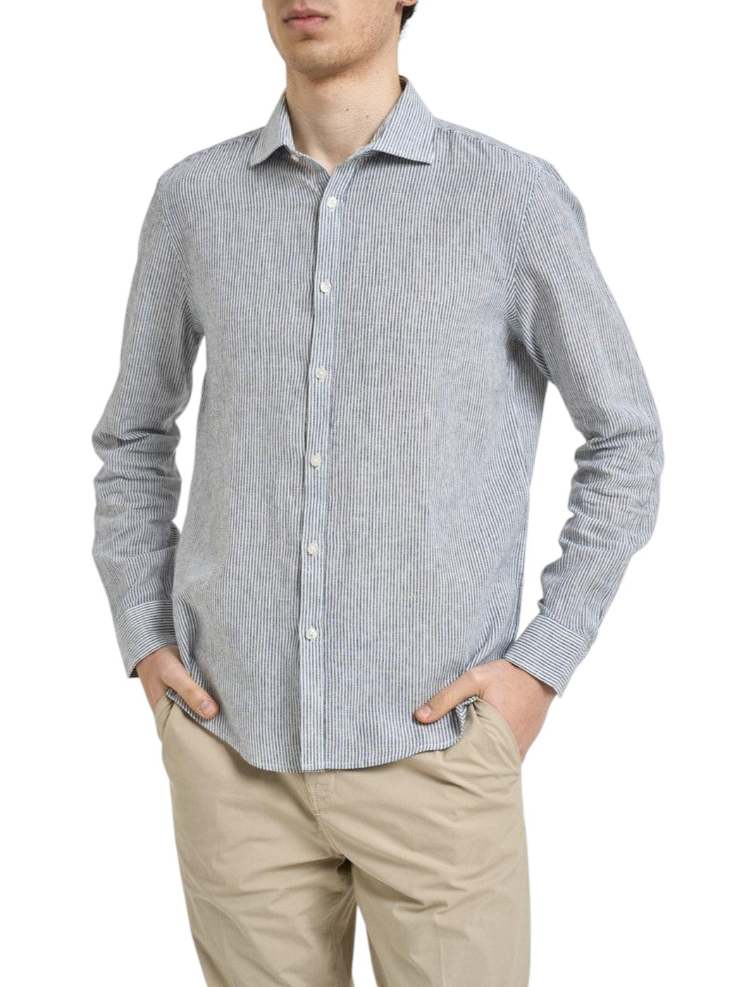 camicia collo francese rigata uomo 