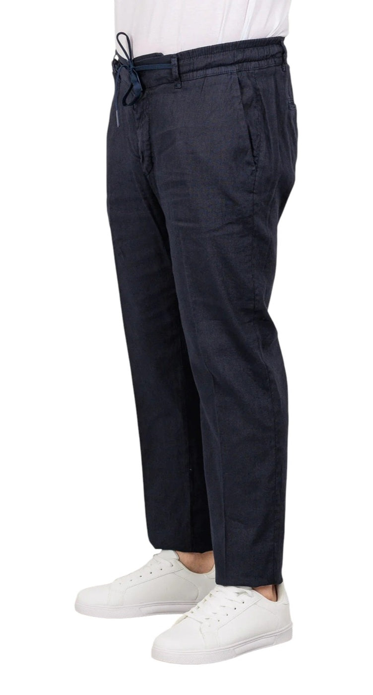 Pantalaccio Moro uomo ME2631 sartoriale con pinces lino e cotone Blu 